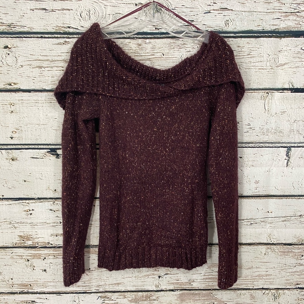 Guess Maroon & Gold Cowl Neck Sweater Large